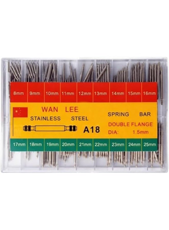 My souq Watch Band Spring Bars Repair Kit - 18 Different Sizes (8mm-25mm) Stainless Steel Pins for Watch Strap Link & Replacement. - Image 1